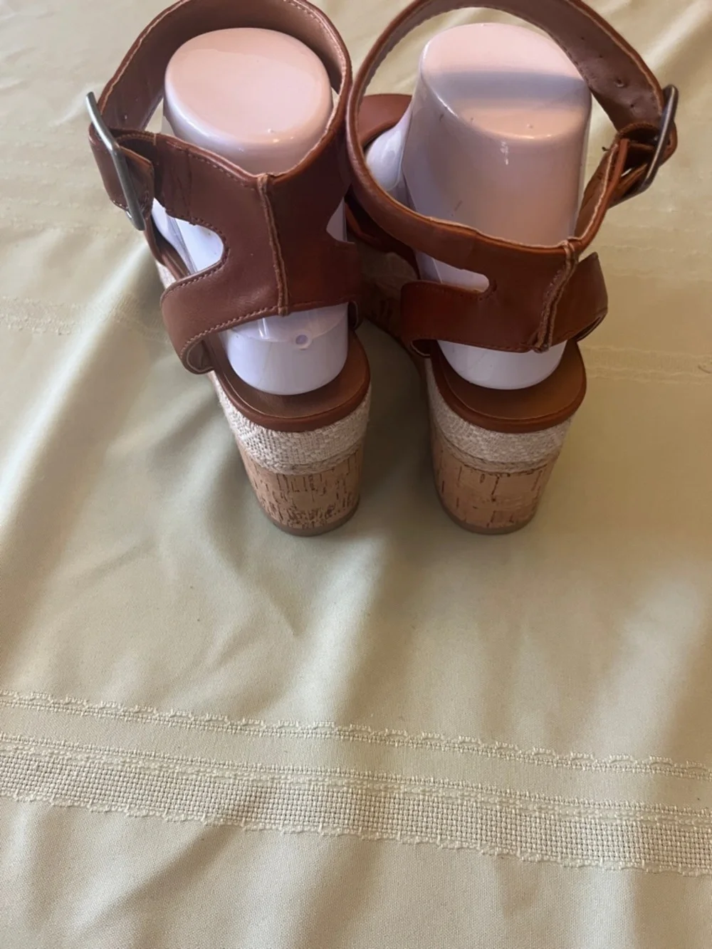Universal Thread Tan Brown Cork Espadrille Wedge Sandals with Ankle Buckle.